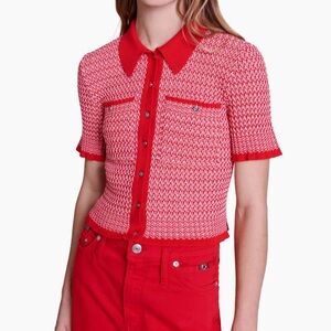 Maje Cropped Herringbone Polo Shirt size 1